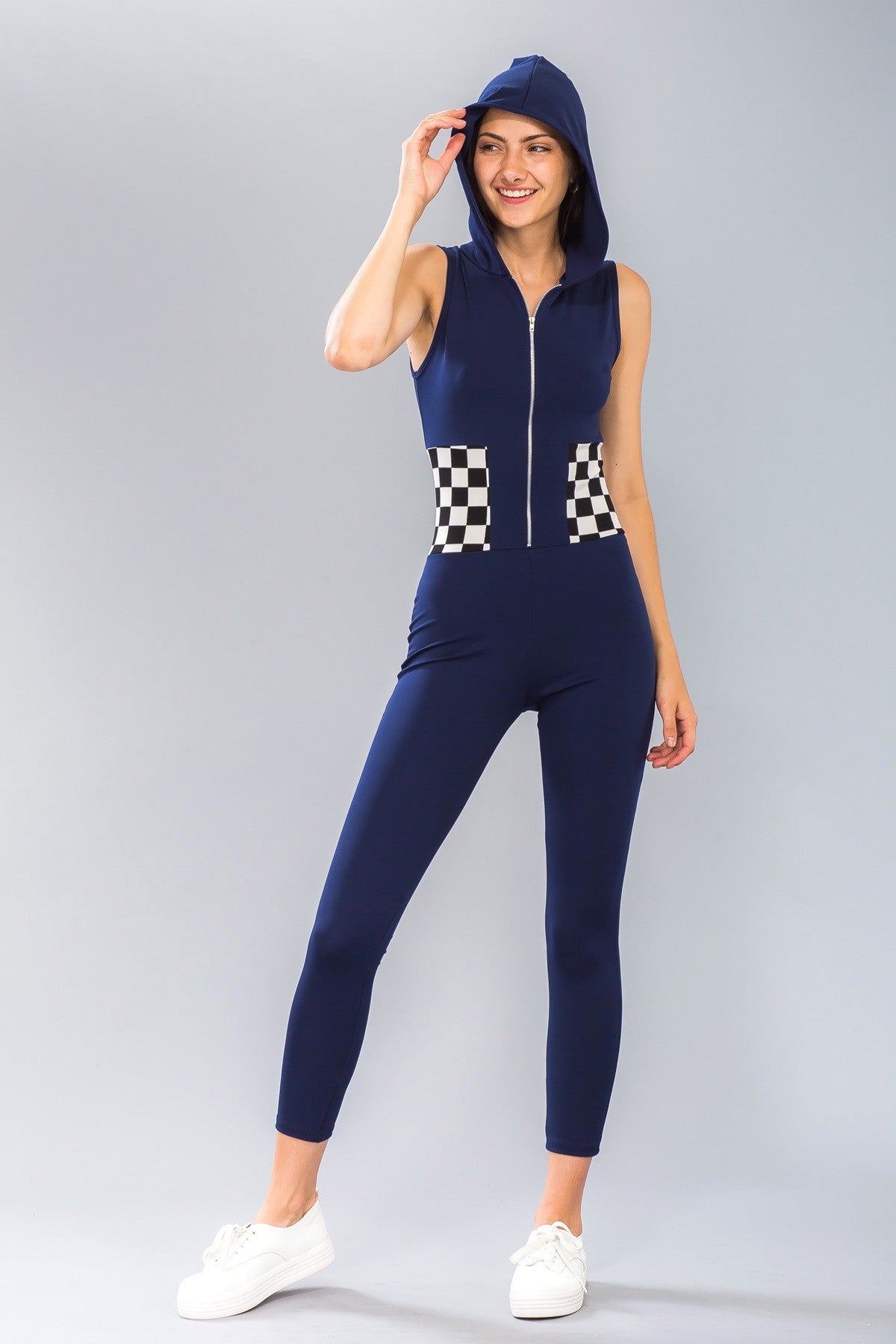 Checked Hoodie Bodycon Jumpsuit