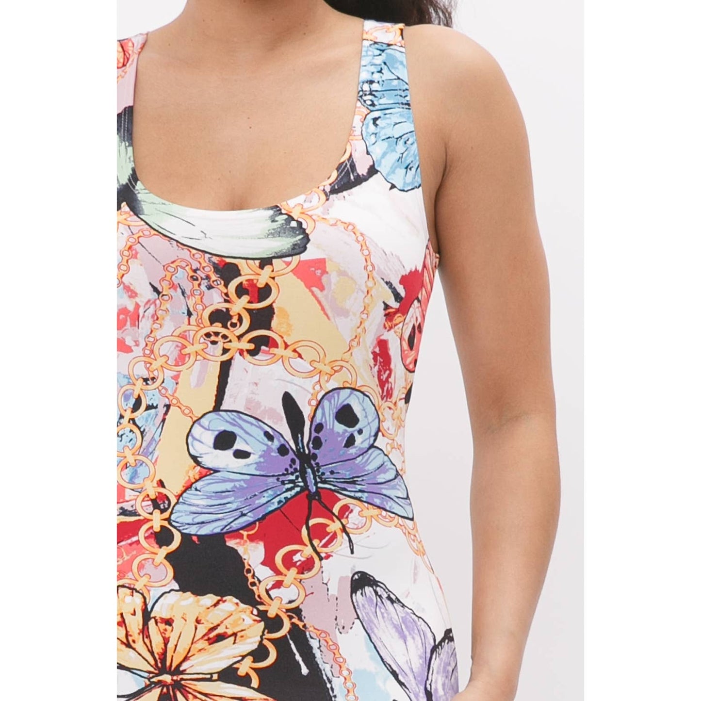 Butterflies And Chain Print Detail Tank Midi Dress