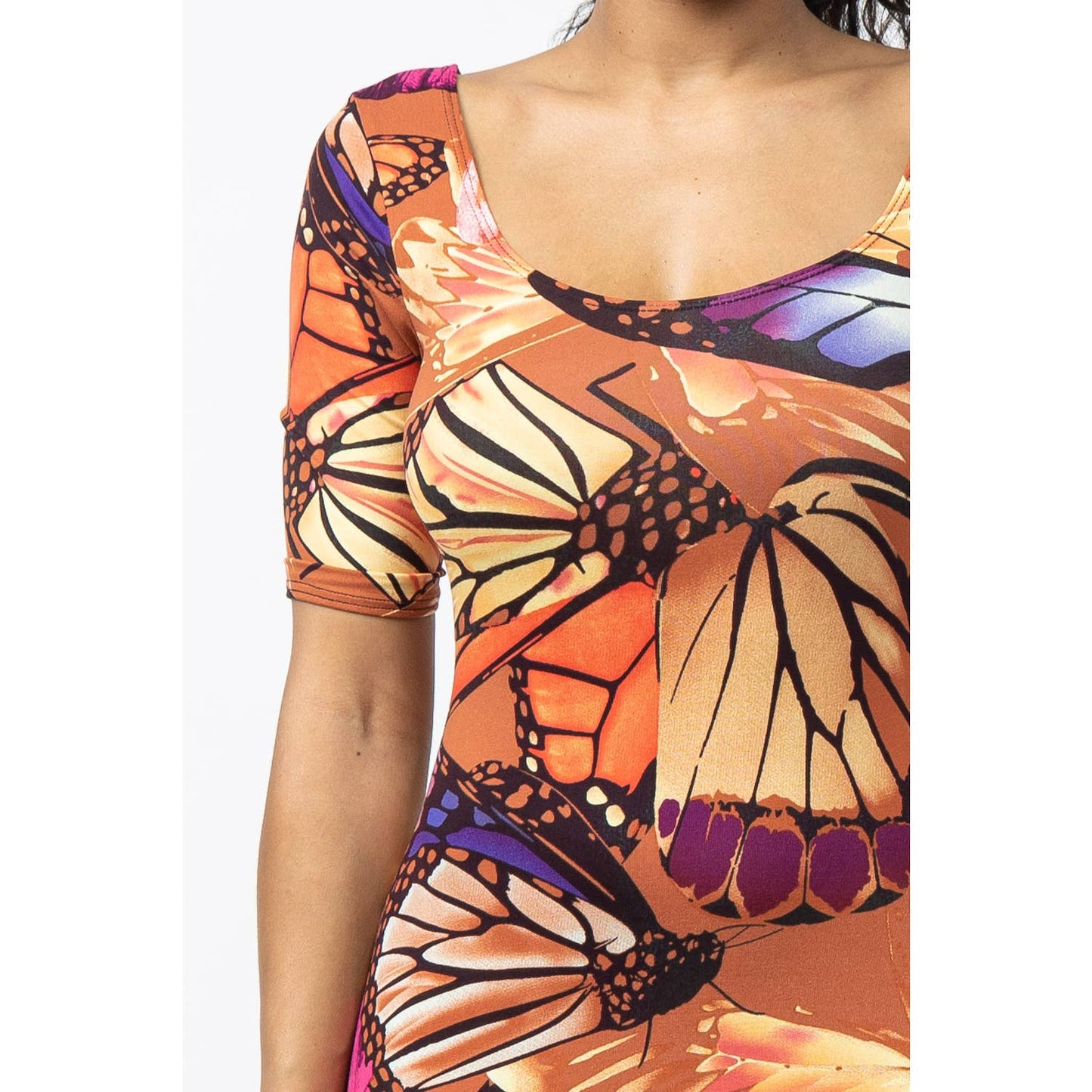 Butterfly Print Bodycon Midi Dress
